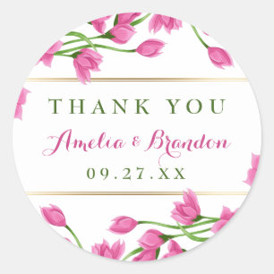 Pink Magnolia Buds & Flowers Wedding Classic Round Sticker