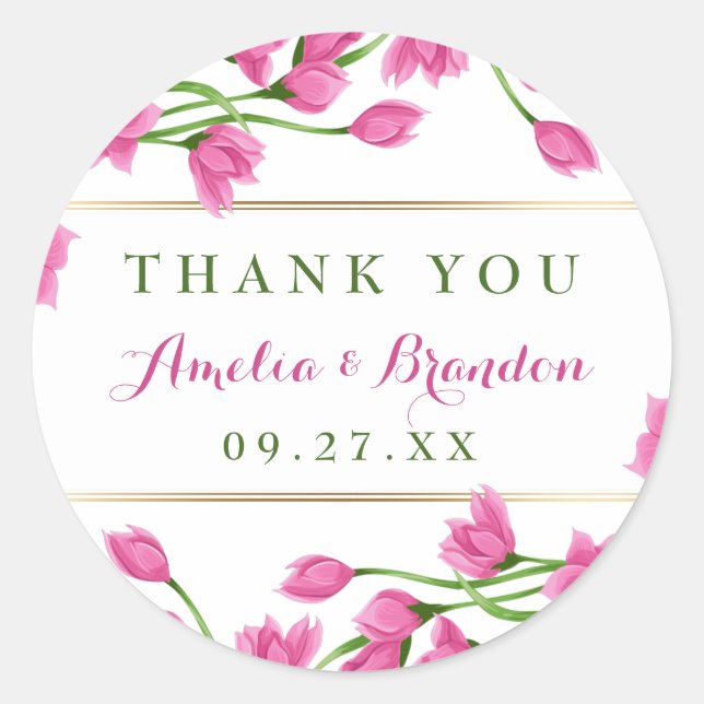 Pink Magnolia Buds & Flowers Wedding Classic Round Sticker (Front)