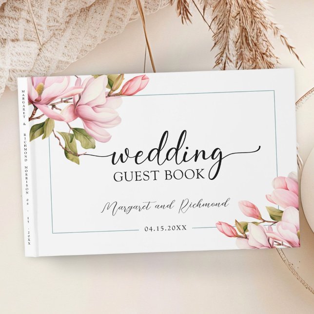 Pink Magnolia Elegant Floral Wedding Guest Book (Creator Uploaded)