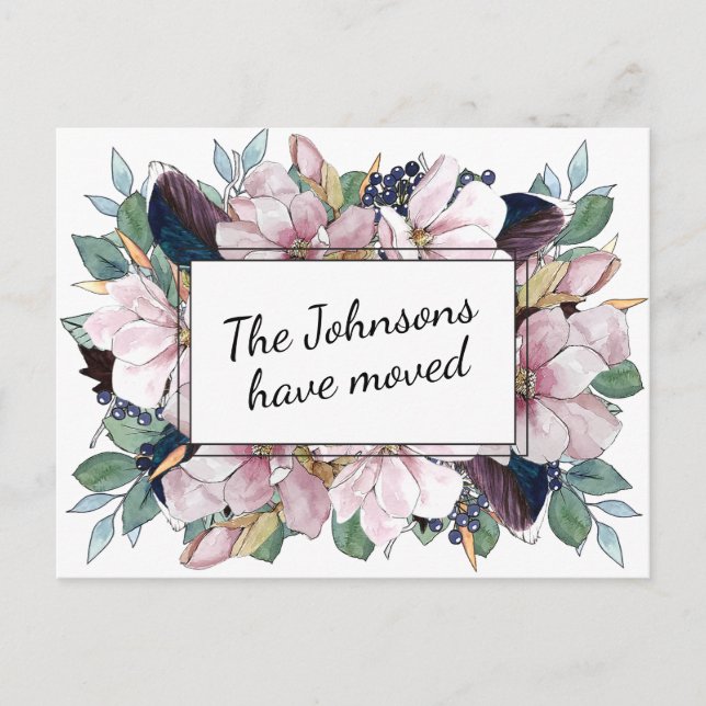 Pink Magnolia Floral Bouquet New Address Announcement Postcard (Front)