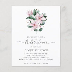 Pink Magnolia Floral Budget Bridal Shower Invite Flyer