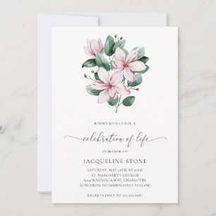 Pink Magnolia Floral Elegant Celebration of Life Invitation