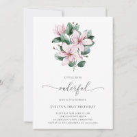 Pink Magnolia Floral Elegant First Birthday