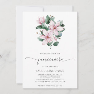 Pink Magnolia Floral Elegant Quinceañera Invitation