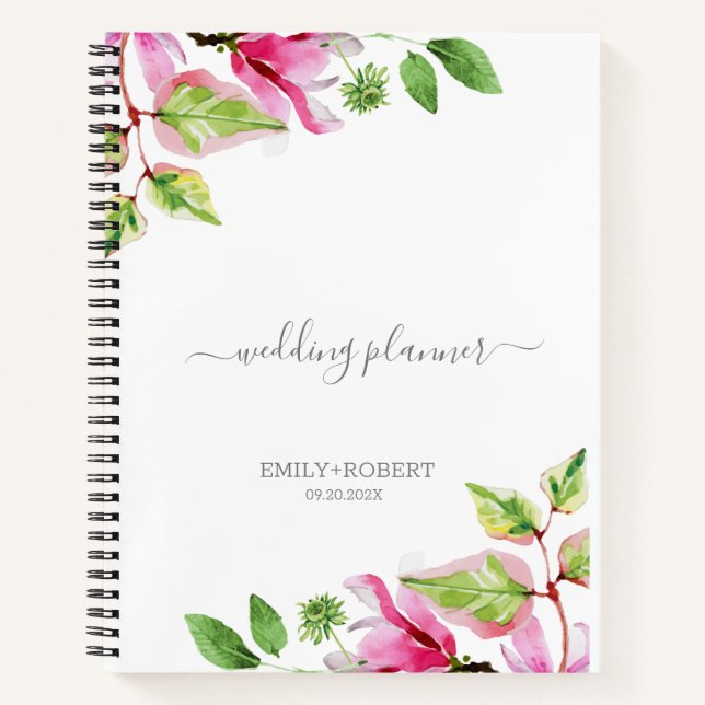 Pink Magnolia floral frame Notebook (Front)