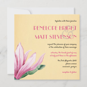 Pink Magnolia Flower   Antique Paper   Wedding Invitation
