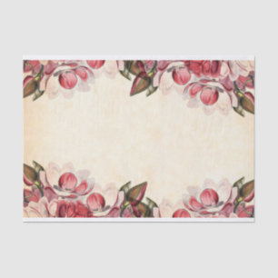 Pink Magnolia Flower Border Parchment Decoupage Tissue Paper