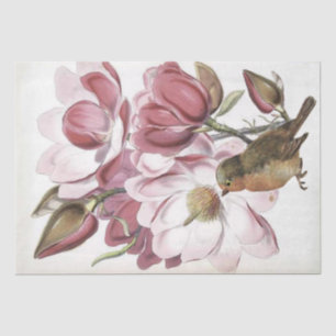 Pink Magnolia Flower Botanical Robin Bird Craft Tissue Paper