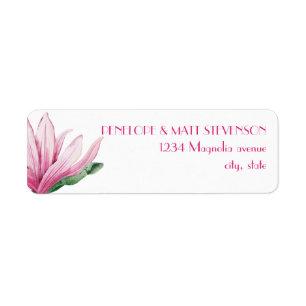 Pink Magnolia Flower in bloom Wedding Return Address Label