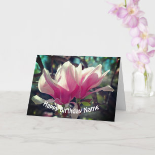 Pink Magnolia Flower Personalised Birthday Card