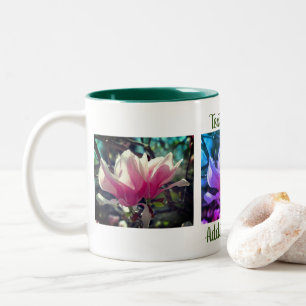 Pink Magnolia Flower Personalised Two-Tone Coffee Mug