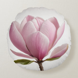 Pink magnolia flower white background Throw Pillow