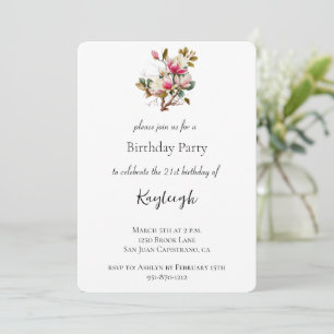 Pink Magnolia Flowers Birthday Invitation