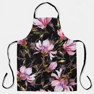 Pink magnolia flowers on a twig pattern apron