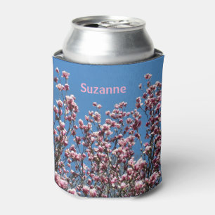 Pink Magnolia Flowers Personalized  Can Cooler