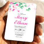 Pink Magnolia Flowers Wedding Natural Invitation Magnet<br><div class="desc">Aesthetic romantic gift template with pink magnolia flowers and green eucalyptus leaves on watercolor pastel congratulations wedding invitation card with decor herbs invite event wedding shower card</div>
