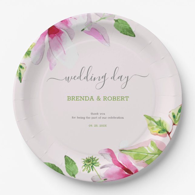 Pink magnolia frame napkins paper plate (Front)