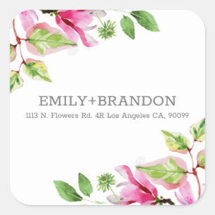 Pink magnolia frame square sticker