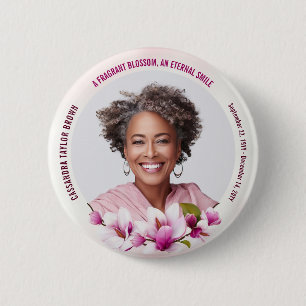 Pink Magnolia Funeral Photo 6 Cm Round Badge