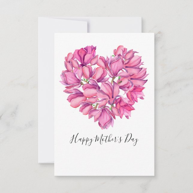 Pink Magnolia Heart Mother's Day Flat Card (Front)