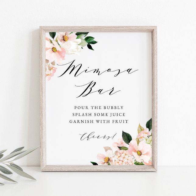 Pink Magnolia & Hydrangea Bridal Shower Mimosa Bar Poster (Creator Uploaded)