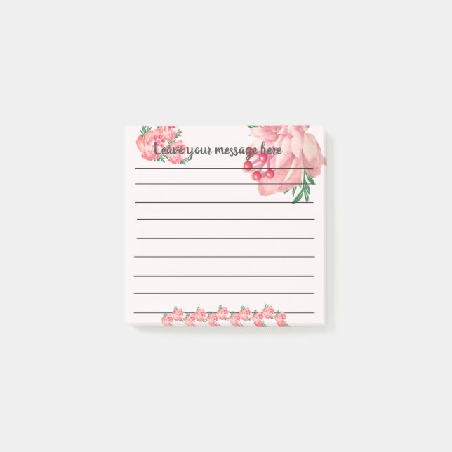 Pink Magnolia Leave Your Message Post-It Notes (Front)