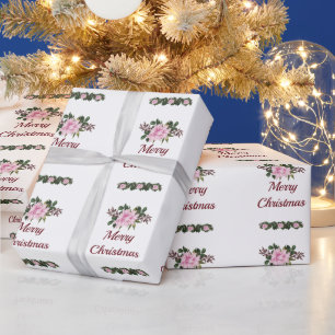Pink Magnolia Merry Christmas Wrapping Paper