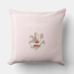 Pink magnolia monogrammed throw pillow