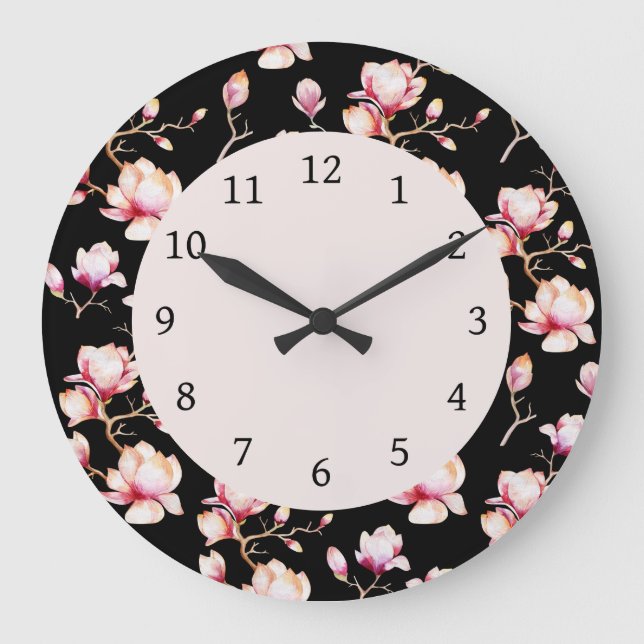 Pink Magnolia Pattern {pick your colour} Large Clo Clock (Front)