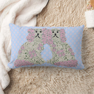 Pink Magnolia Staffordshire Dogs Roses Art Print Lumbar Cushion