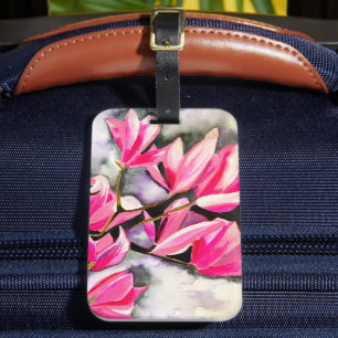 Pink Magnolia watercolor art Luggage Tag