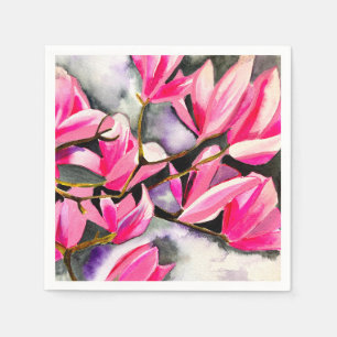 Pink Magnolia watercolor art Napkin