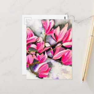 Pink Magnolia watercolor art Postcard