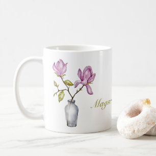 Pink Magnolia Watercolor Botanical Coffee Mug