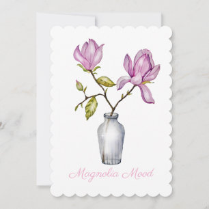 Pink Magnolia Watercolor Botanical Invitation