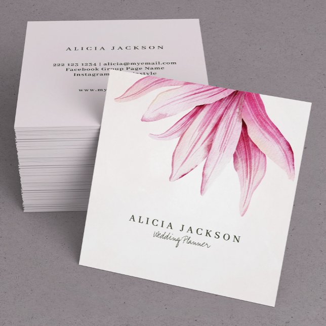 Pink magnolia watercolor modern wedding planner square business card (Creator Uploaded)