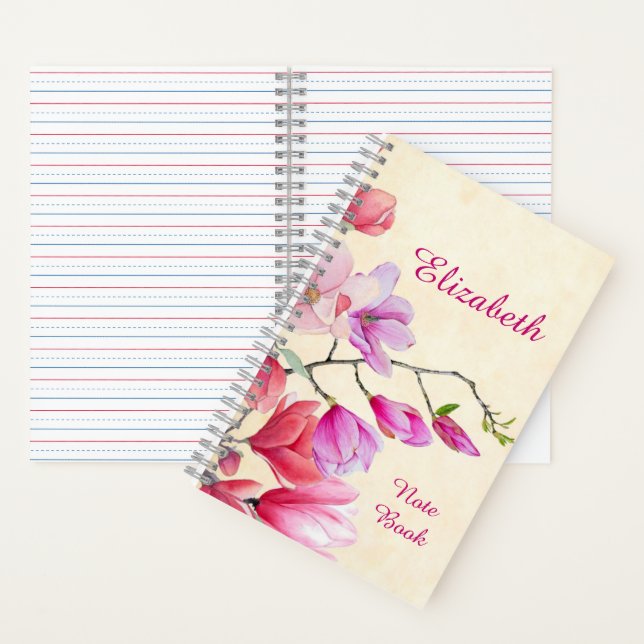 Pink Magnolia Watercolor Personalised  Notebook (Inside)