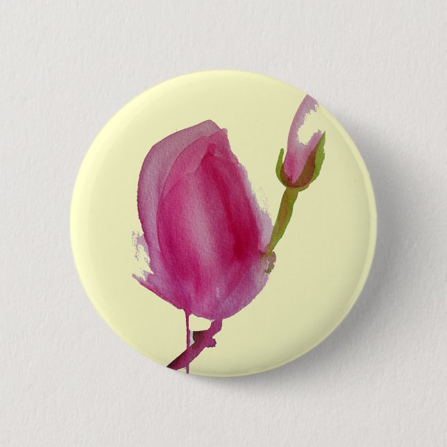 Pink Magnolia watercolour flower art 6 Cm Round Badge (Front)