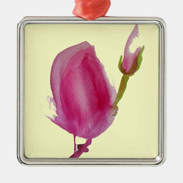 Pink Magnolia watercolour flower art Metal Ornament (Front)