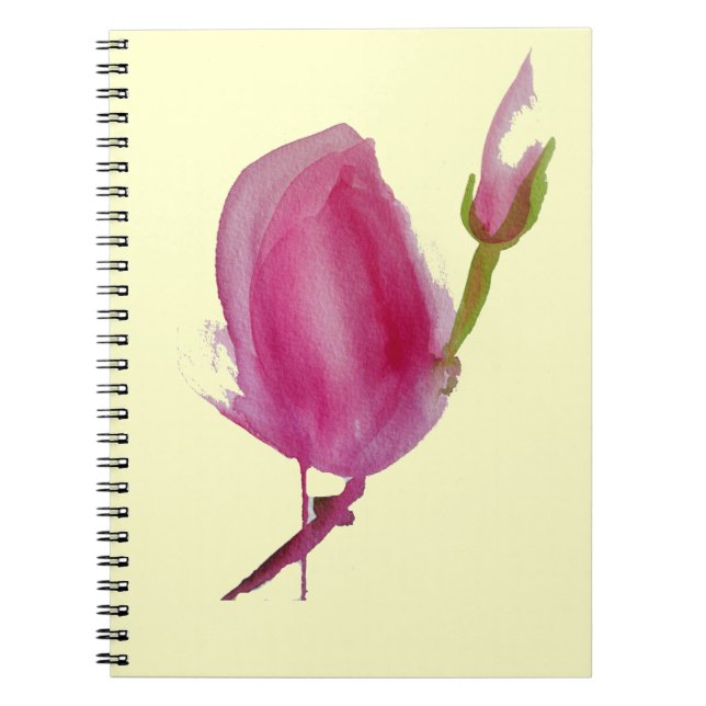 Pink Magnolia watercolour flower art Notebook (Front)