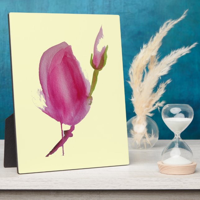 Pink Magnolia watercolour flower art Plaque (Side)