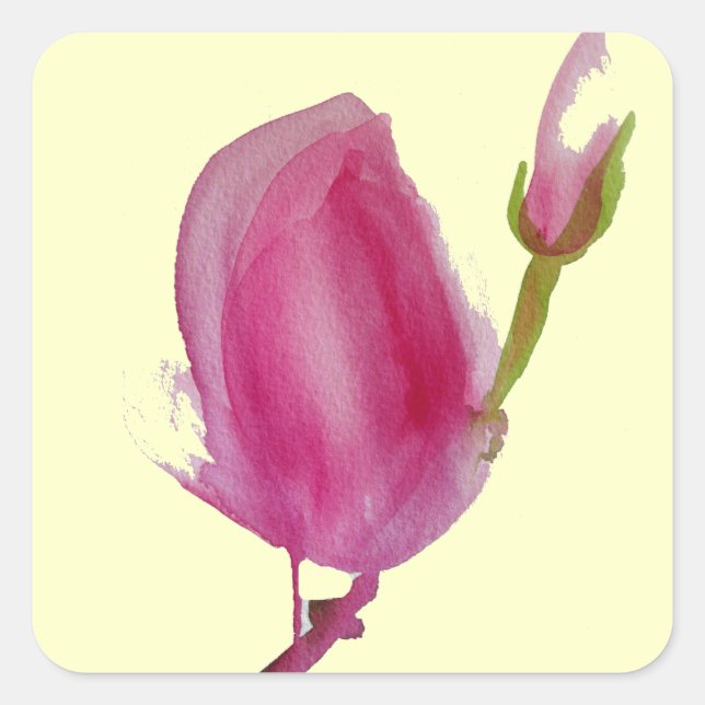 Pink Magnolia watercolour flower art Square Sticker (Front)