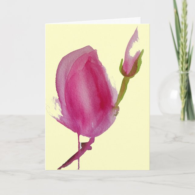 Pink Magnolia watercolour flower art Thank You (Front)