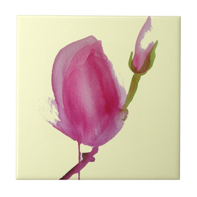 Pink Magnolia watercolour flower art Tile (Front)