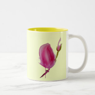 Pink Magnolia watercolour flower art Two-Tone Coffee Mug