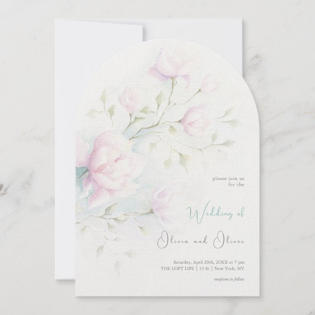 Pink Magnolia Wedding Invitation (Front)