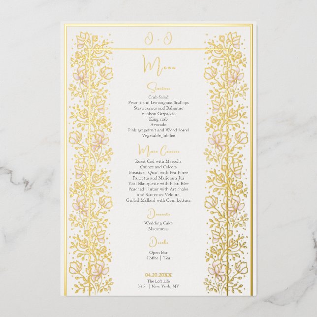 Pink Magnolia Wedding Menu Card (Front)