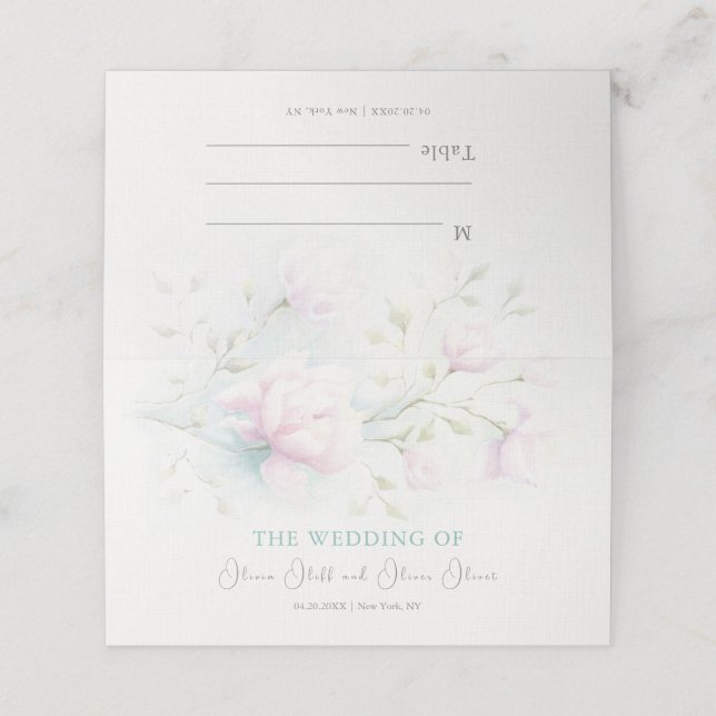 Pink Magnolia Wedding Place Card (Outside Unfolded)