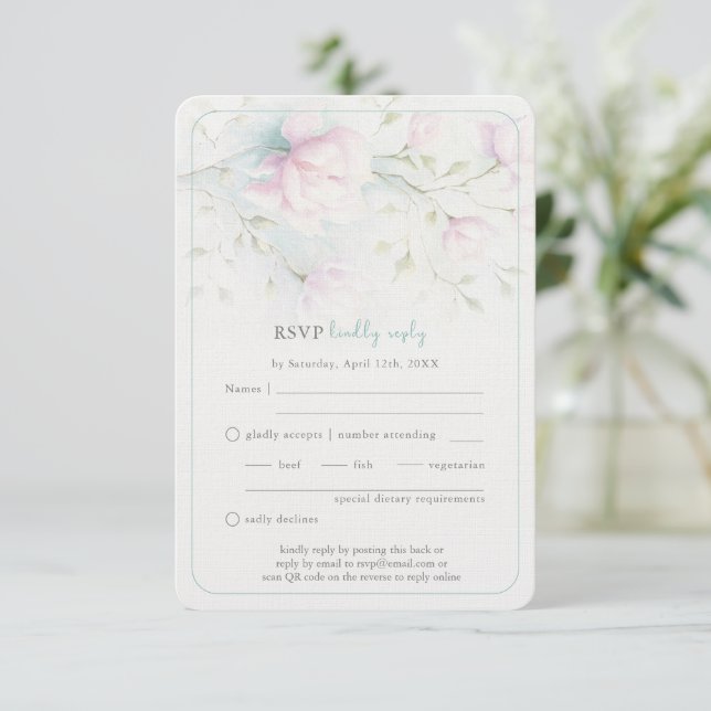 Pink Magnolia Wedding RSVP QR Code Enclosure Card (Standing Front)