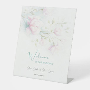 Pink Magnolia Wedding Welcome Pedestal Sign
